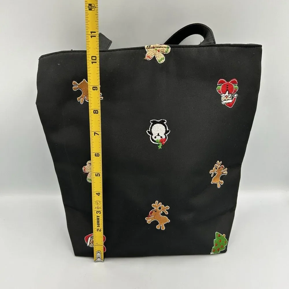 Womens Black‎ Embroidered Christmas Holiday Handbag Party